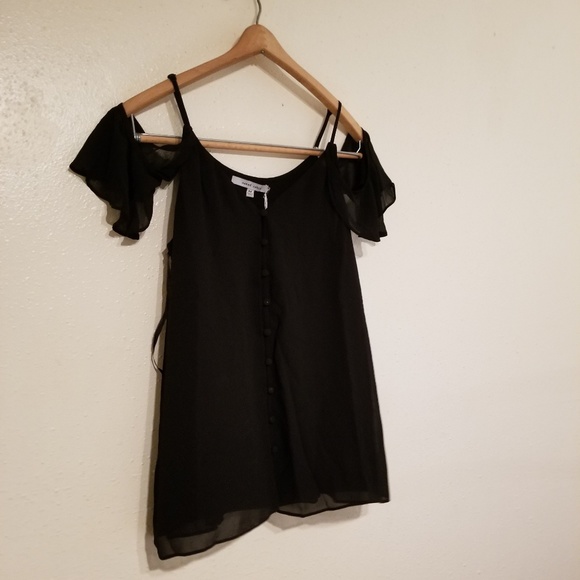 Last 1 Black Cold shoulder button up top - Picture 2 of 3